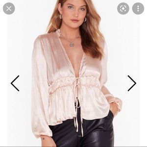 Nasty Gal Satin Double Front Tie Blouse